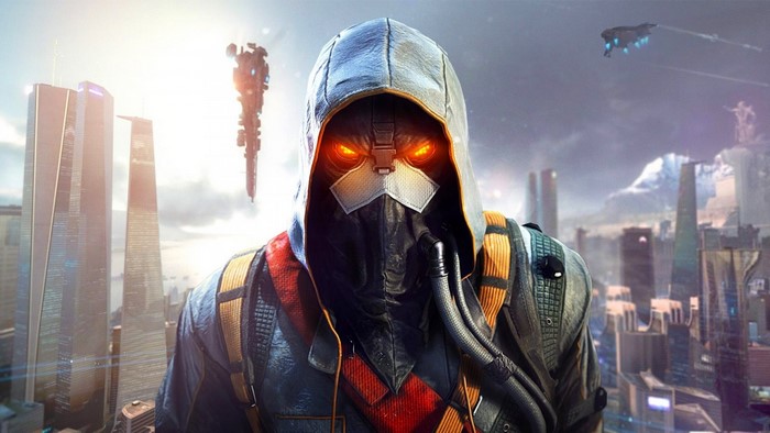 Character from Killzone: Shadow Fall in futuristic city