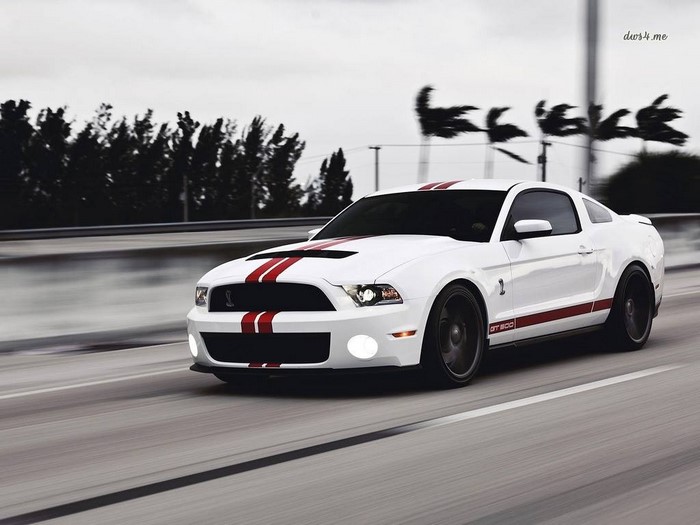 White Ford Shelby GT500 Mustang with Red Stripes
