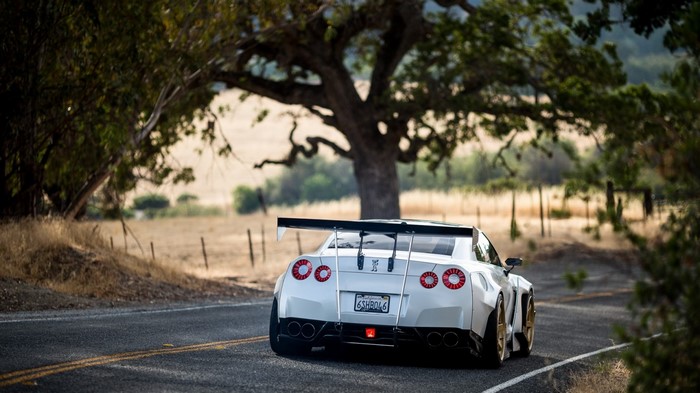 White Nissan GT-R Rocket Bunny Widebody on Road