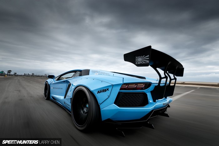 Blue Lamborghini Aventador LB Works with large rear wing