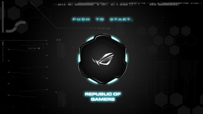 Republic of Gamers logo with 'Push to Start'