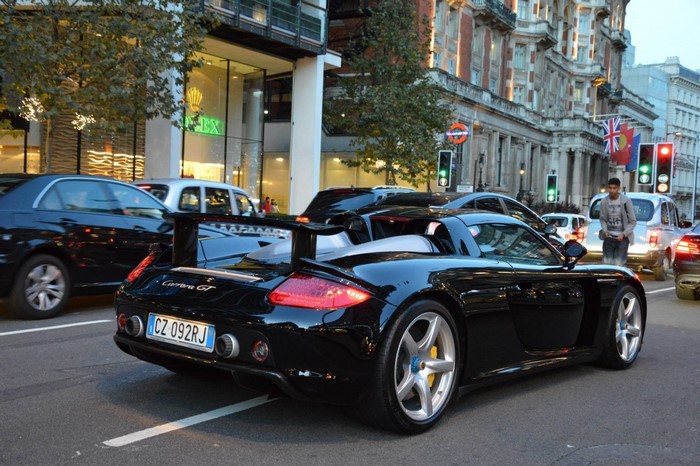 Black Porsche Carrera GT on a City Street
