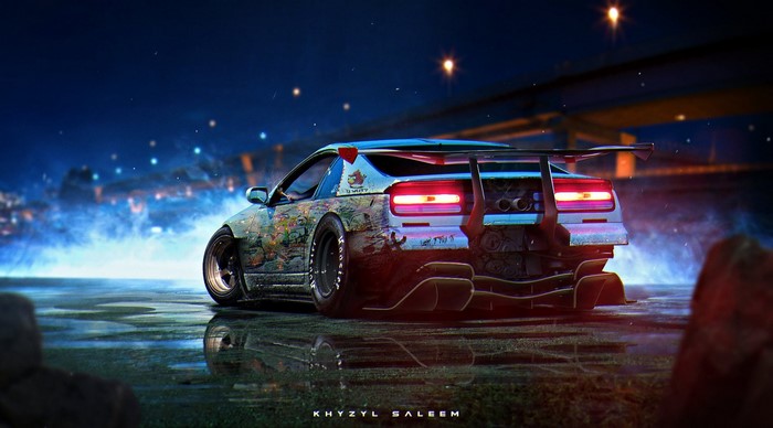 Nissan 300ZX Stance Sports Car at Night