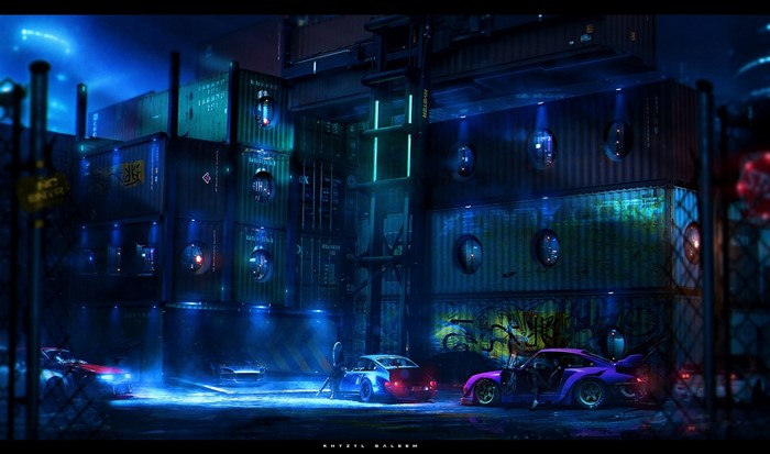 Futuristic Porsche Night Scene by KhyzylSaleem