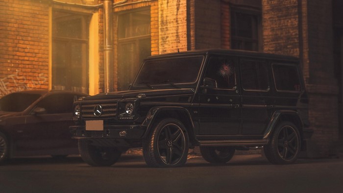 Black Mercedes-Benz G-Class with bullet holes