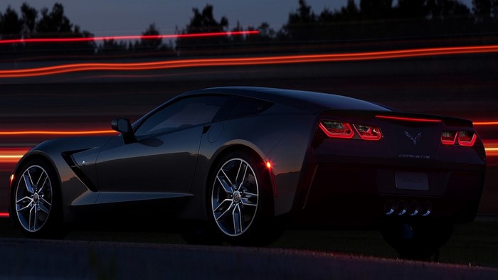Dark Gray Chevrolet Corvette Stingray at Night