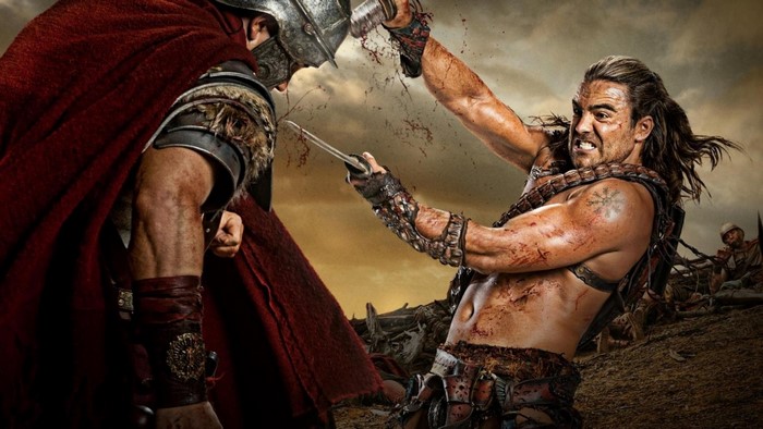 Spartacus fighting a Roman soldier