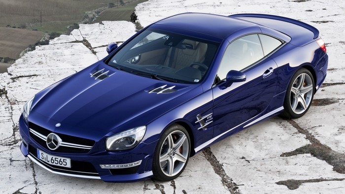 Blue Mercedes-Benz SL65 AMG V12 Coupe on Rocky Terrain