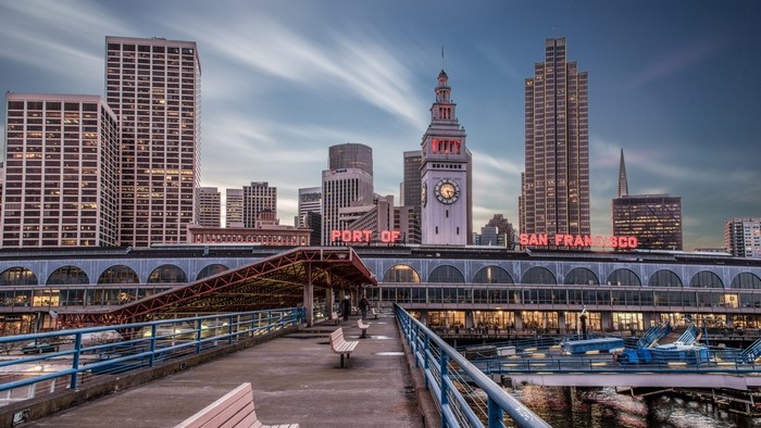San Francisco Ferry Building and Skyline at Dusk