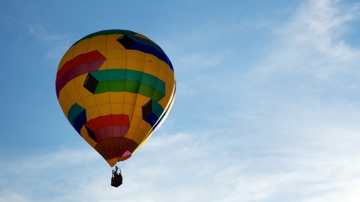 Colorful hot air balloon flying in the sky