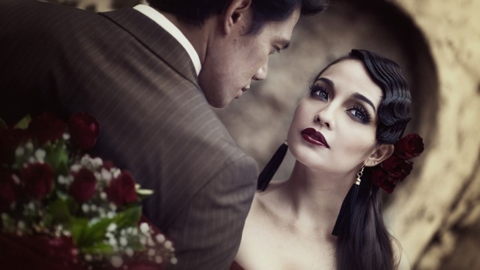 Couple with roses, vintage style