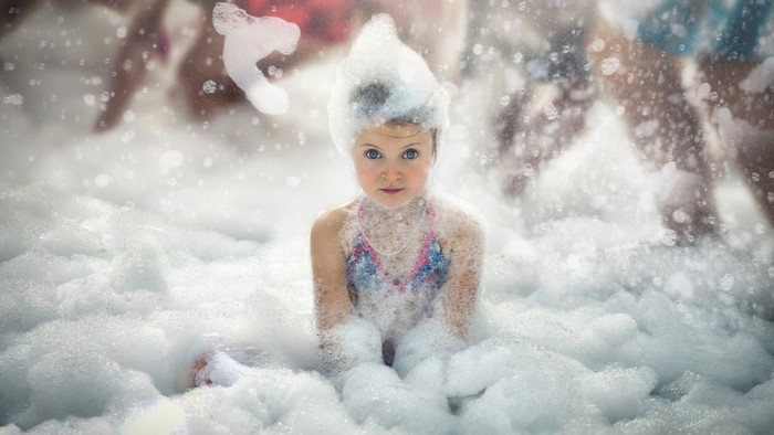 children snow winter blue spring Freezing little girl
