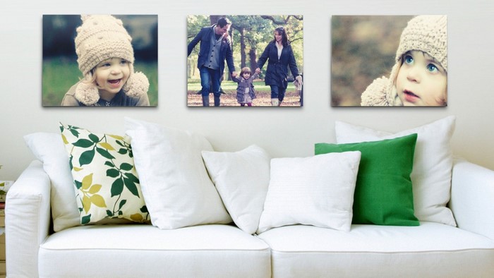 Living room with couch and canvas art