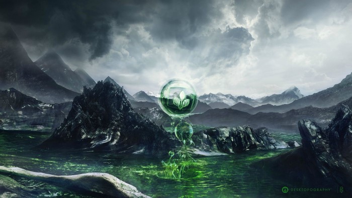 Mystical Orb over a Dark, Rocky Landscape