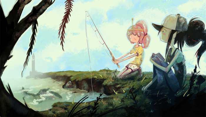 Marceline and Princess Bubblegum from Adventure Time fishing