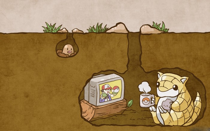 Diglett and Sandshrew from Pokemon in a Burrow