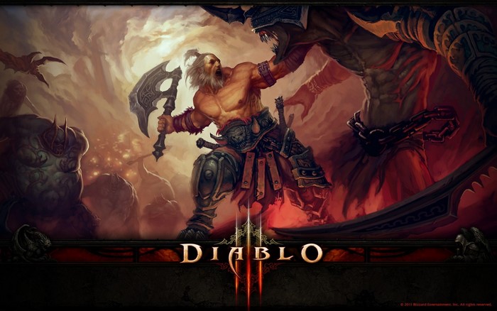 Diablo III: Barbarian fighting a demon
