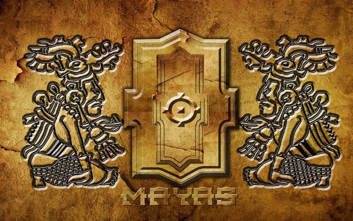 Mayan Glyphs and Emblem on Textured Background