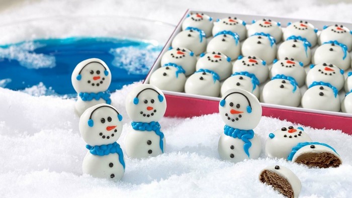 Snowman chocolates in a snowy scene