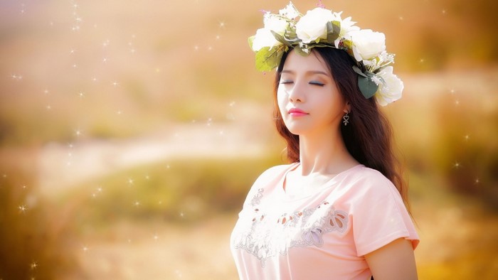 Serene Portrait of Woman with Flower Wreath
