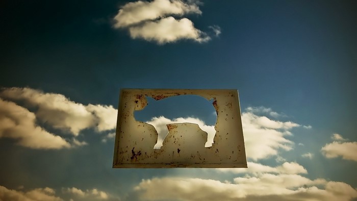 Pig silhouette against cloudy sky