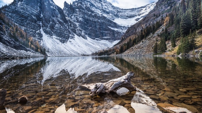 Mountain lake with snow-capped peaks and reflection