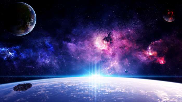 Digital art of planets and nebula in space
