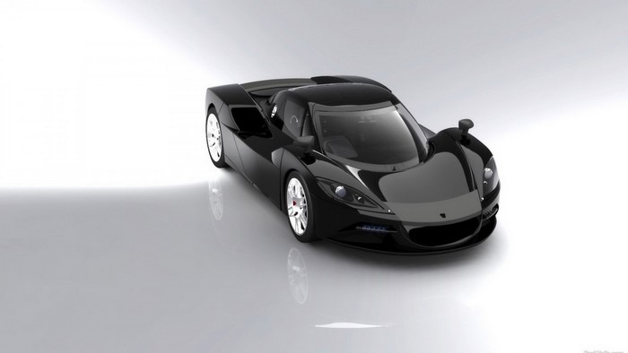 Black sports car on a reflective surface