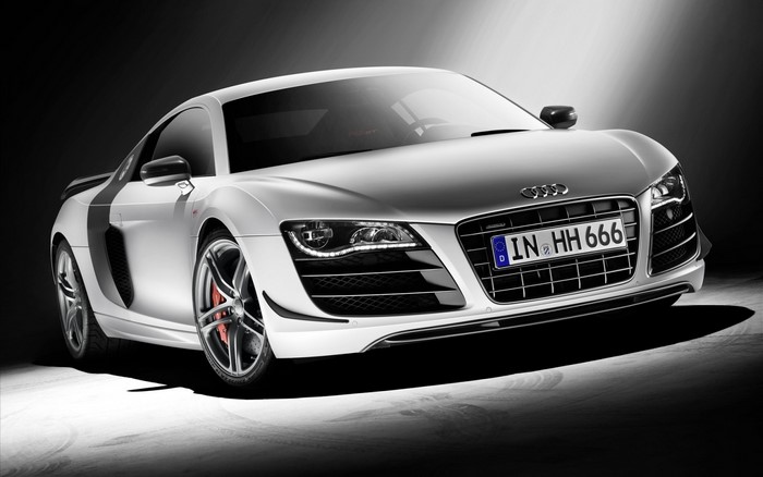 Sleek White Audi R8 Sports Car Front View