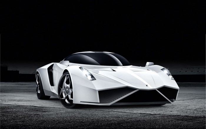 White Lamborghini Reventon supercar on a dark background
