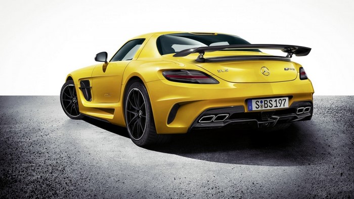 Yellow Mercedes-Benz SLS AMG with Spoiler