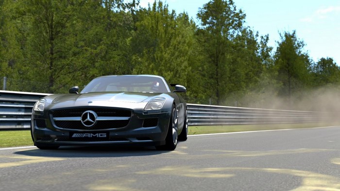 Mercedes-Benz SLS AMG driving on a race track