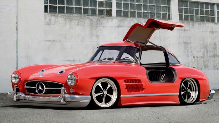 Red Mercedes-Benz 300SL Gullwing with Doors Open