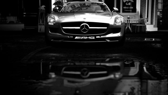 Mercedes-Benz SLS AMG in black and white
