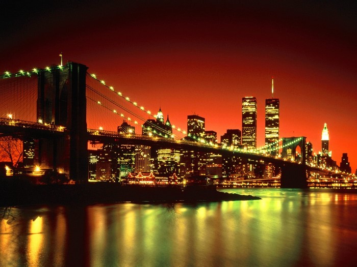 Brooklyn Bridge and World Trade Center at Night