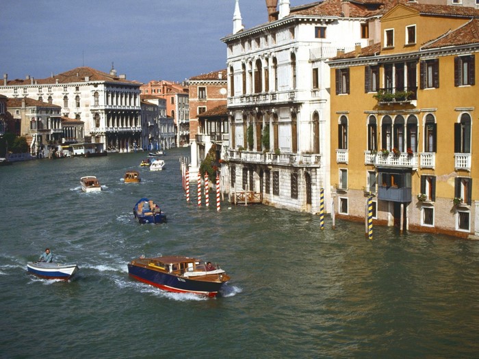 Boats on a canal in Venice, Italy