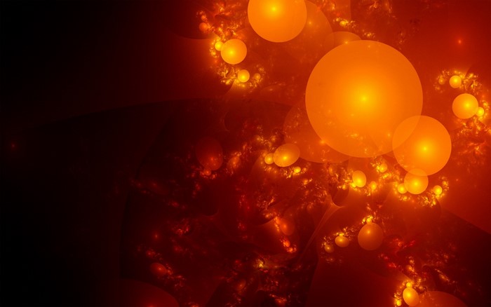 Abstract orange and red fractal spheres in darkness