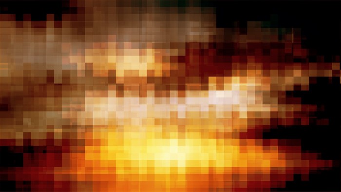 Abstract pixelated sunset with dark clouds