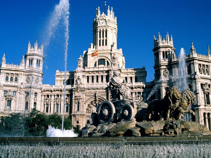 Plaza de Cibeles with Fountain and Palacio de Cibeles in Madrid