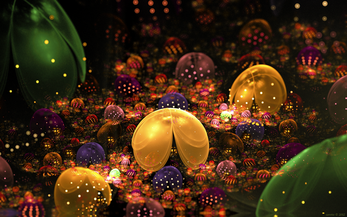 Abstract fractal with glowing orbs and lights