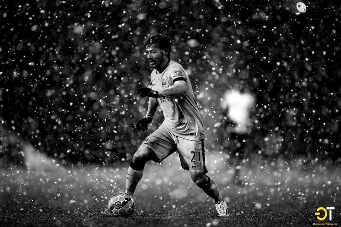 David Silva playing soccer in the snow