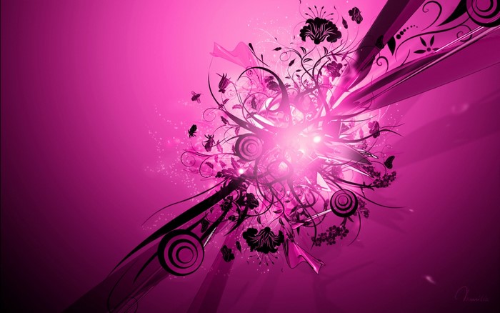 Abstract pink and purple floral illustration with light effects