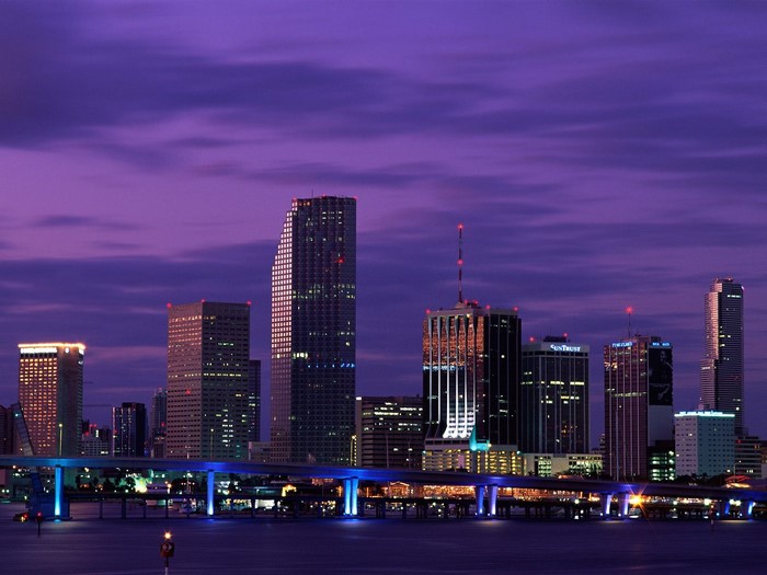 Miami Skyline at Dusk with Bridge