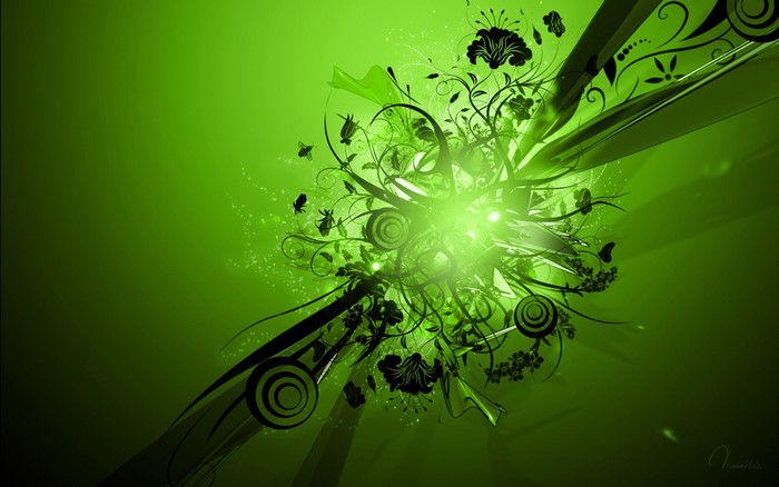 Abstract green floral illustration with light effects