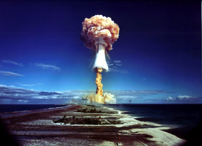 Nuclear explosion over a tropical island
