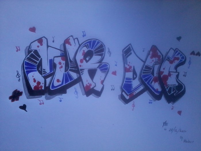 Graffiti art with musical notes and hearts