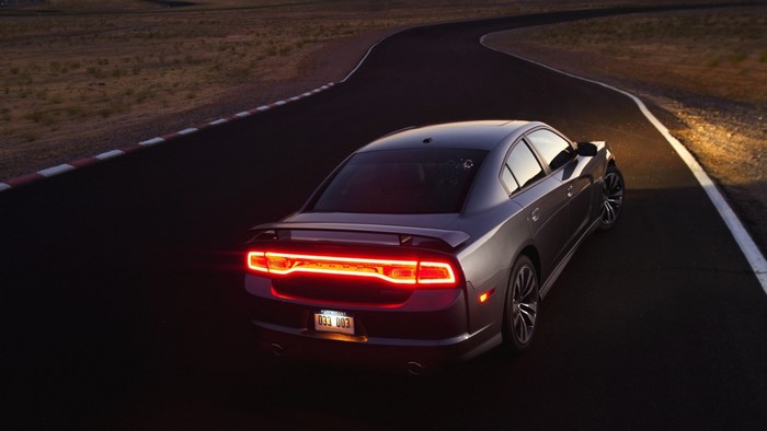 Dodge Charger on a Race Track at Dusk
