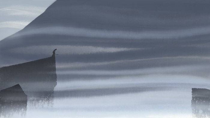 Samurai Jack on a cliff overlooking fog