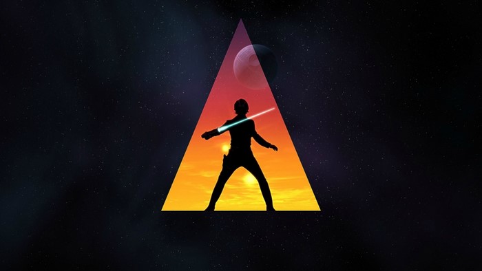 Luke Skywalker from Star Wars with lightsaber in space