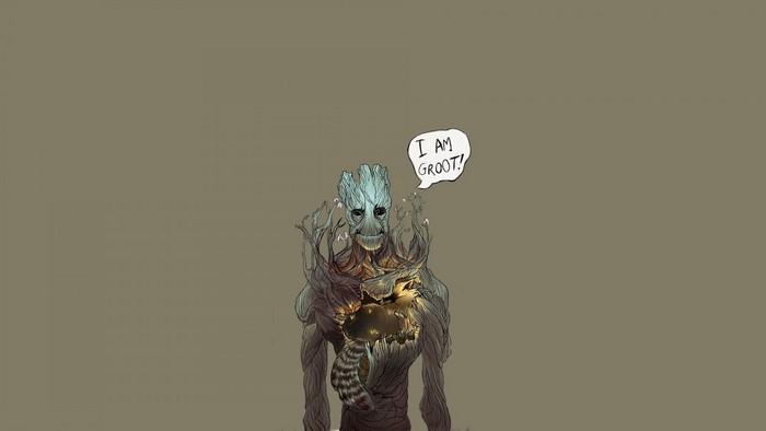 Groot from Guardians of the Galaxy with Rocket Raccoon